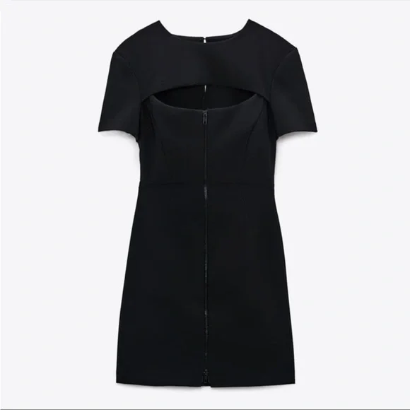 BNWT Zara Cut Out Front Zip Black Mini Dress - Picture 5 of 7